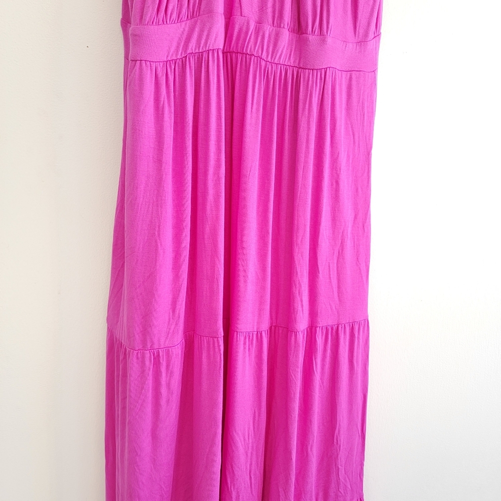 Soma Weekend Crossover Halter Soft Jersey Pink Maxi Dress Tiered Ruffle Large - Picture 6 of 11